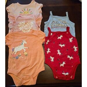 Garanimals Baby Girl Bodysuits Lot of 5 Unicorn Sun Grandma 3-6 Months Pink Red